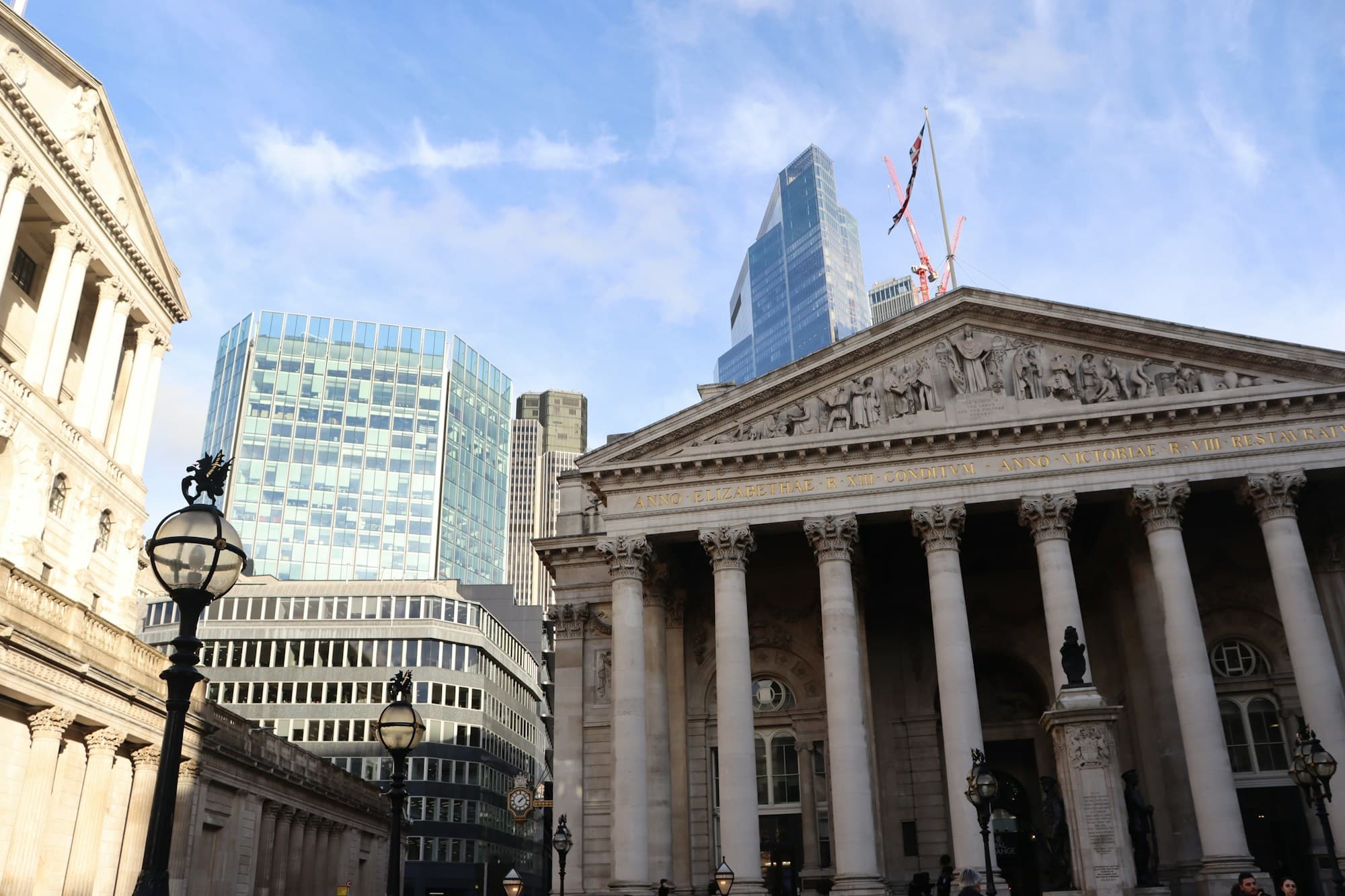 Classical banking hall with stone columns